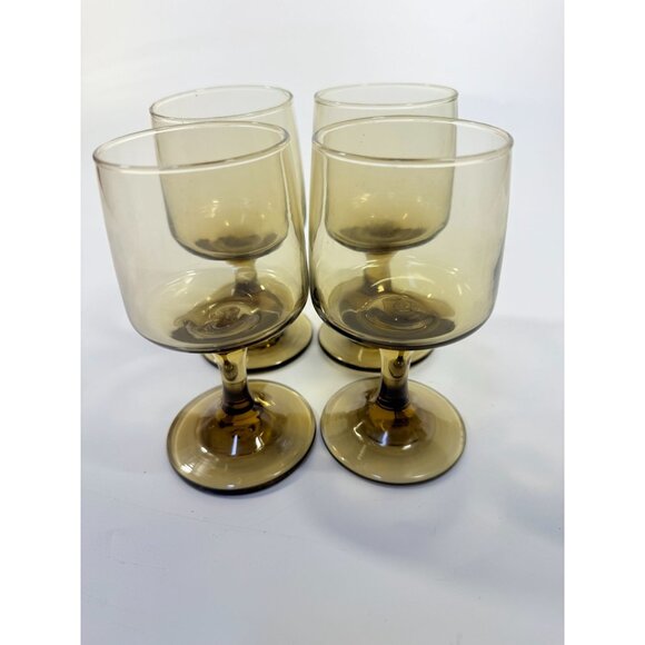 Wine Glasses Water Goblets Goblets Libbey Tawny Accent Smoky Brown Amber Vintage - Picture 11 of 11